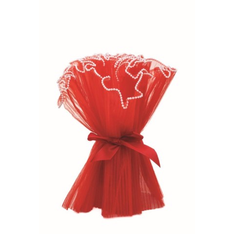 CONI BOUQUET TISSU PLISSE H.40 CM. ROSSO